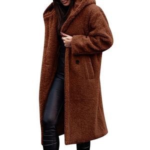 Long Fleece Winter Coats for Women Overcoats Lapel Open Front